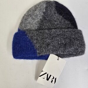NWT Zara Knit Scarf Blue‎ Gray Alpaca Blend Womens